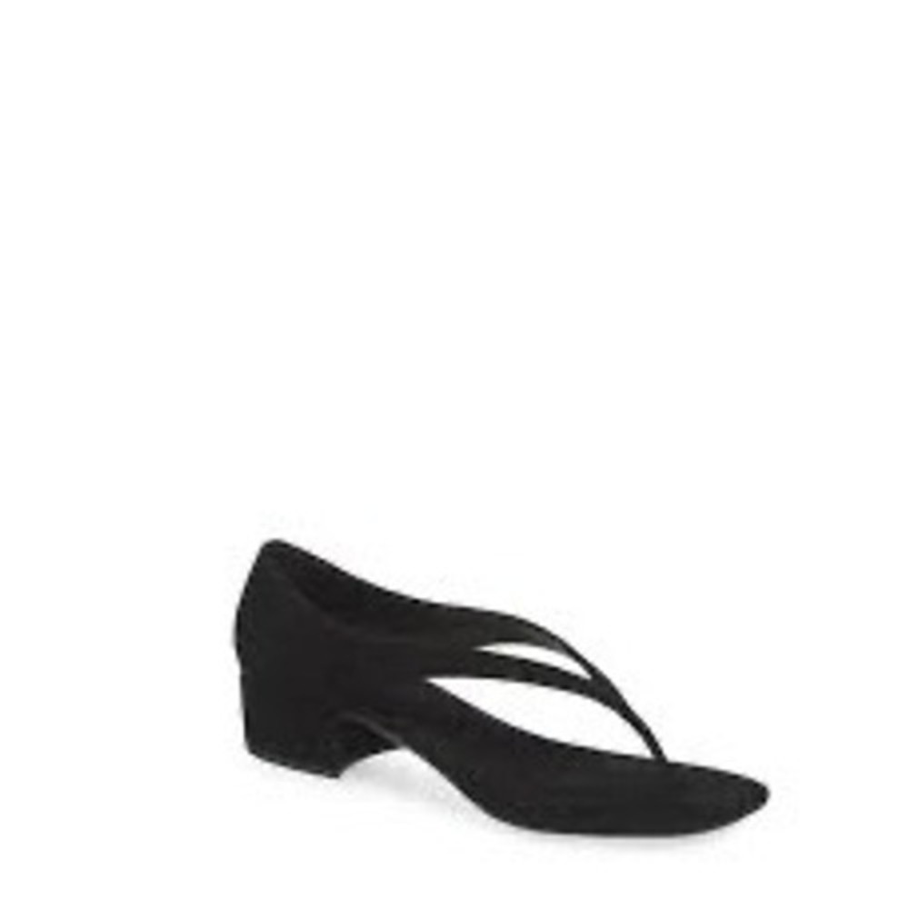 Jeffrey Campbell Black Suede Thong Block Heel Sandals Square Toe Womens 10